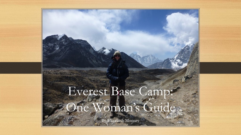 Title slide of talk, photo of Liz in the Himalaya