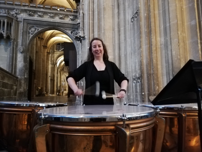 Liz performing on timpani at Canterbury Cathedral